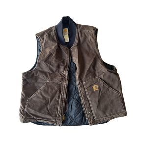 Vintage Carhartt Duck Canvas Quilt Lined Vest Made In USA Full Zip Size X Large